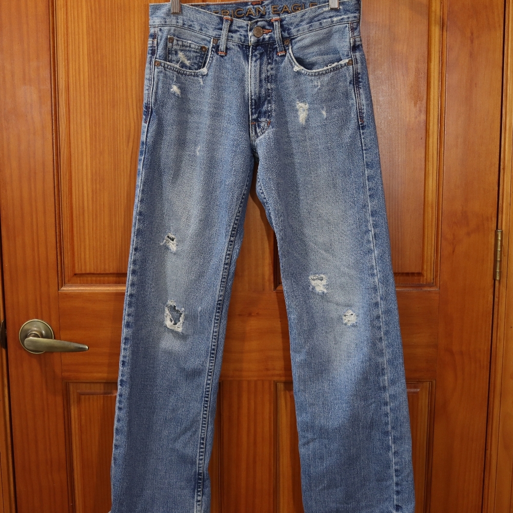 American Eagle Outfitters Light Blue Distressed Wide Leg Jeans 26/28